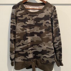 The‎ Sweatshirt Project Sweatshirt Women Large Camo Green Puff Sleeve Waist Tie